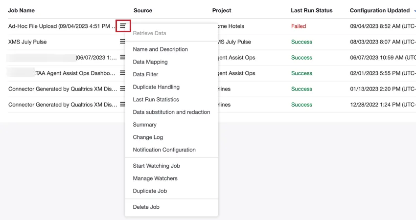 the job options menu