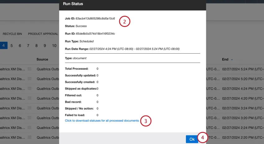 visualizzare le statistiche di esecuzione e scaricare i Rapporti allegati