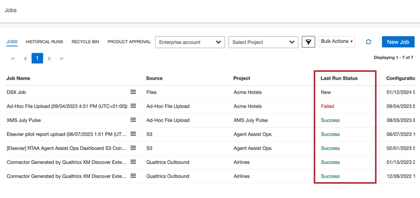 La columna de estado del trabajo
