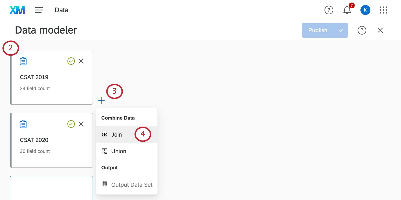 Plus sign next to source block expands a menu where you can select join