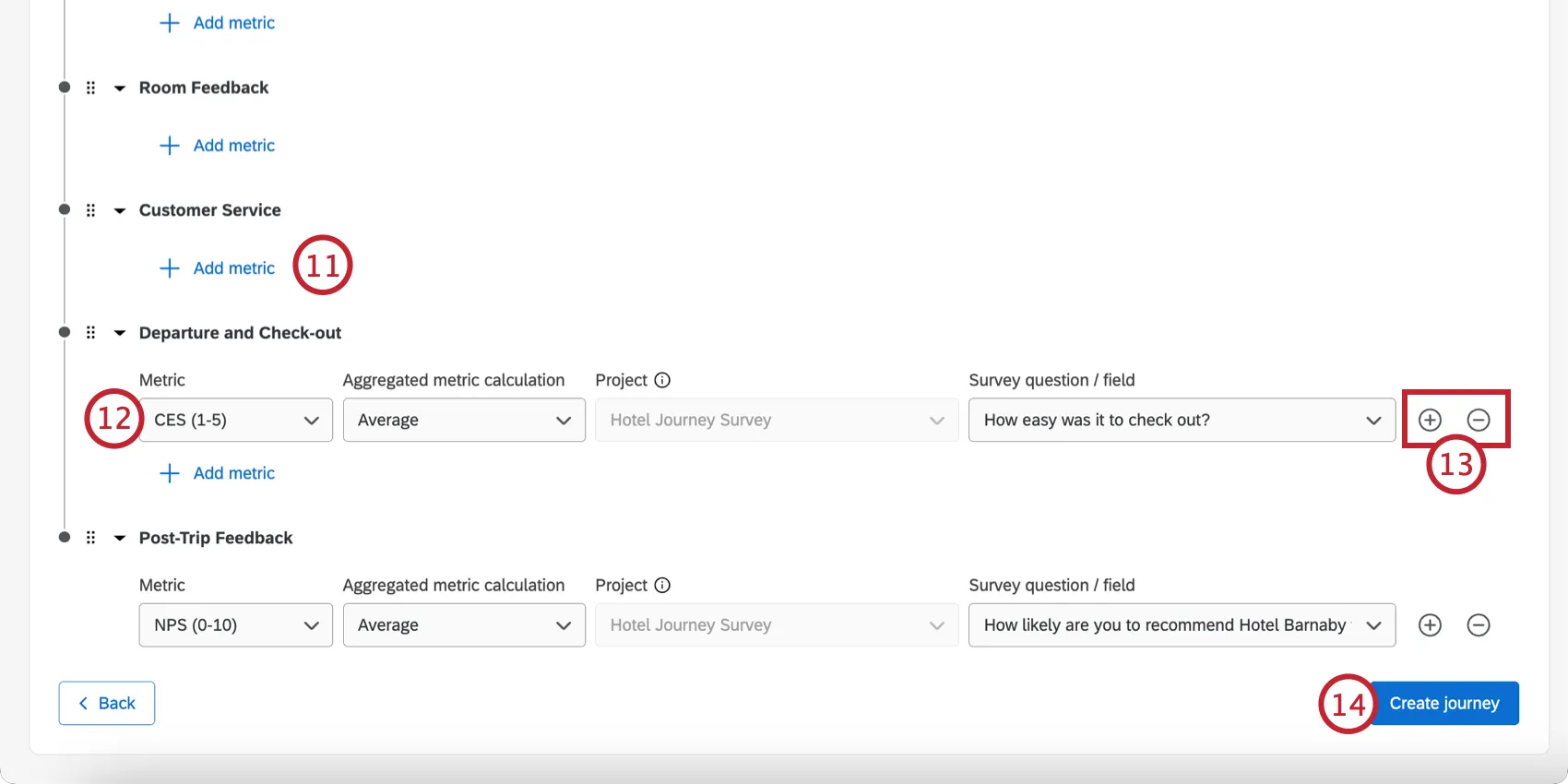 button to add additional metrics under a milestone
