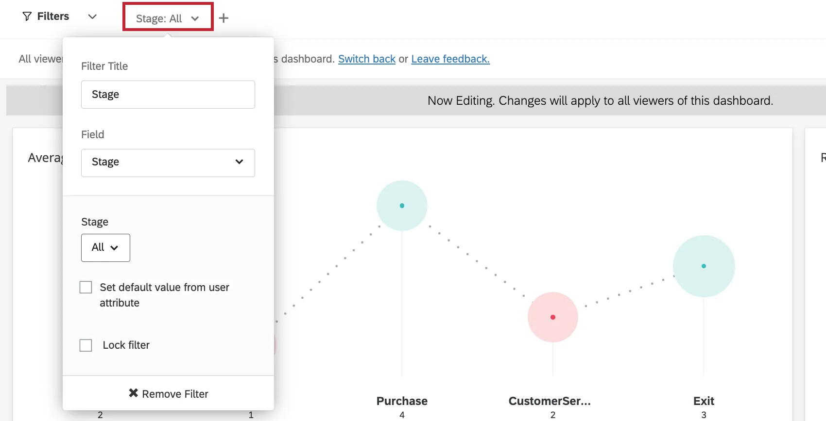 Selecting a specific stage from the dashboard page filters