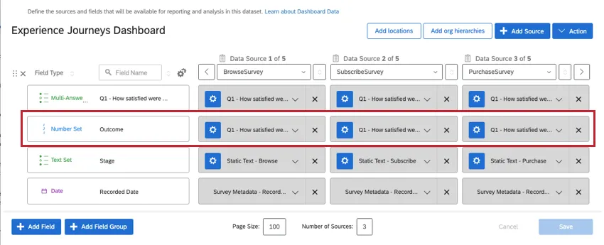 image of data mapper. csat questions from multiple surveys mapped to the same row
