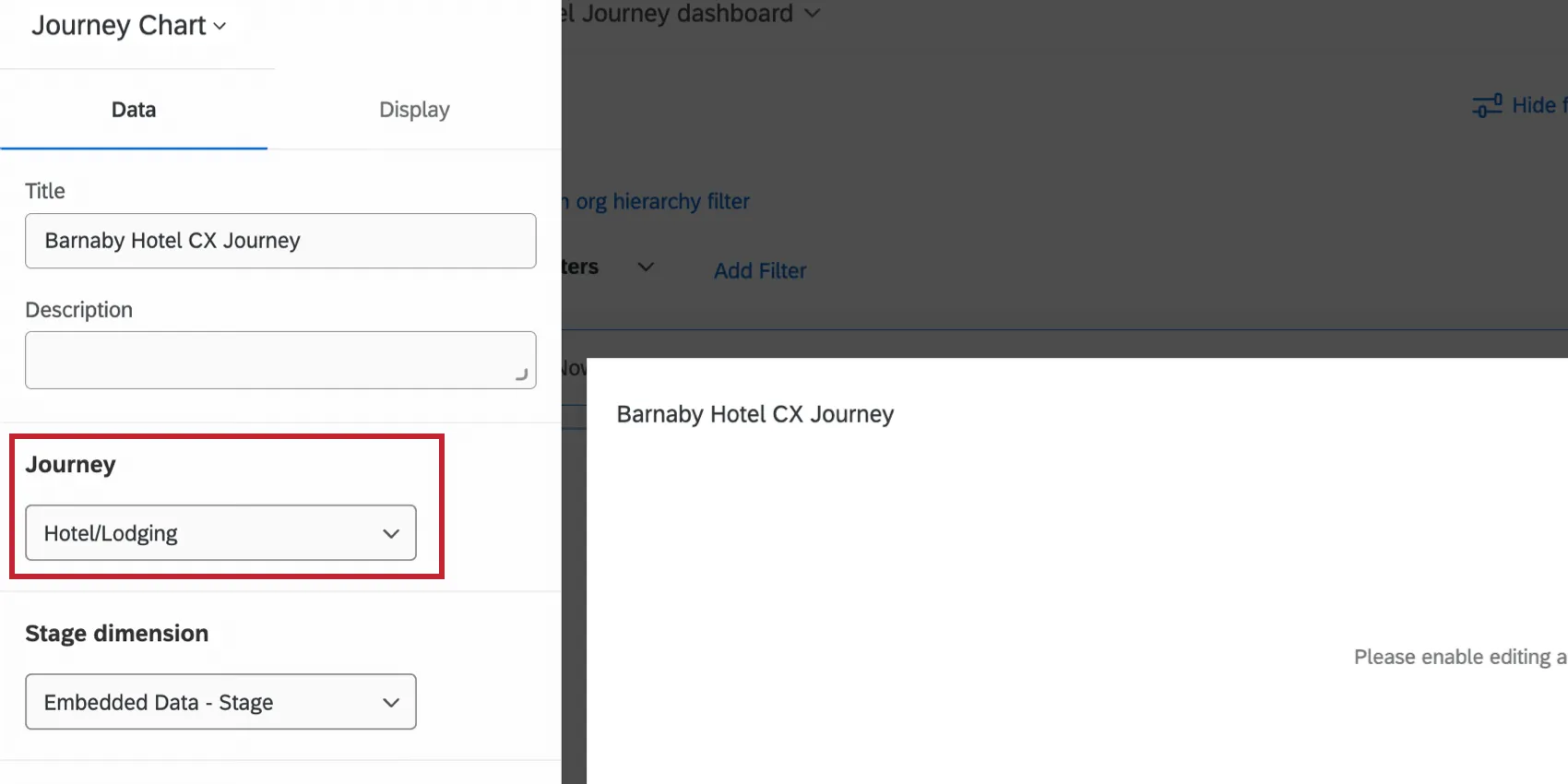 editing a journey widget, so a pane appears to the left where you can configure the journey selected