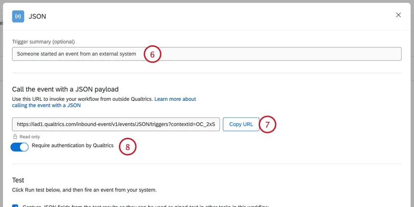 adding a summary, copying the endpoint, and enabling authentication