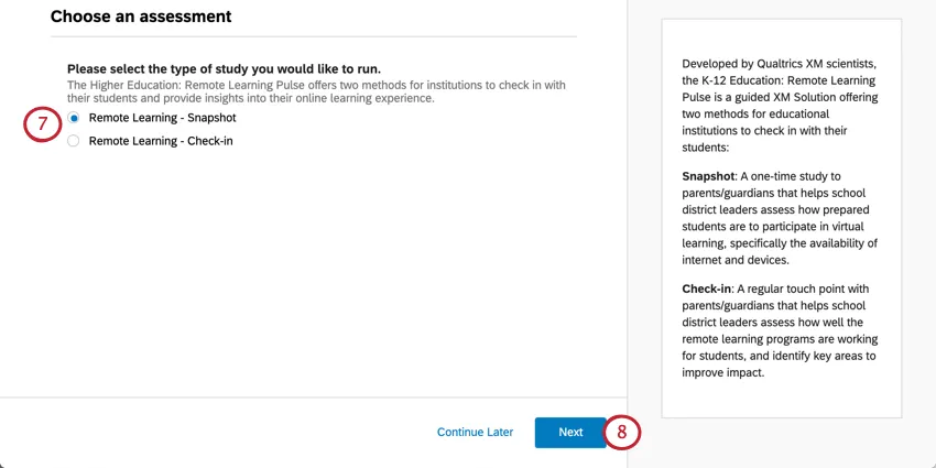 A new window has opened. The only question is the one described in this step. Next button blue, bottom-right