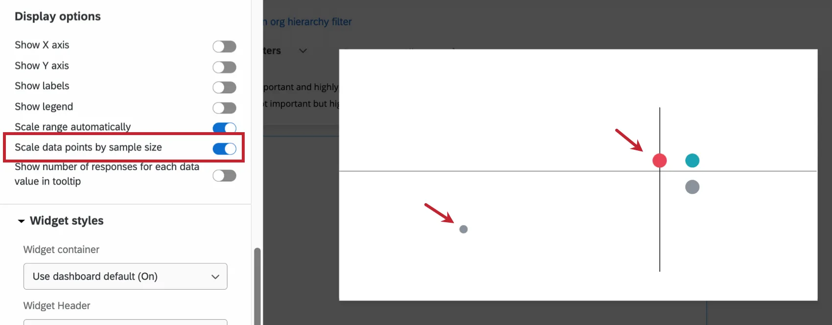 Display Options（表示オプション）でScale Data Points by Sample Size（サンプルサイズによるデータ点の尺度）をチェックする。