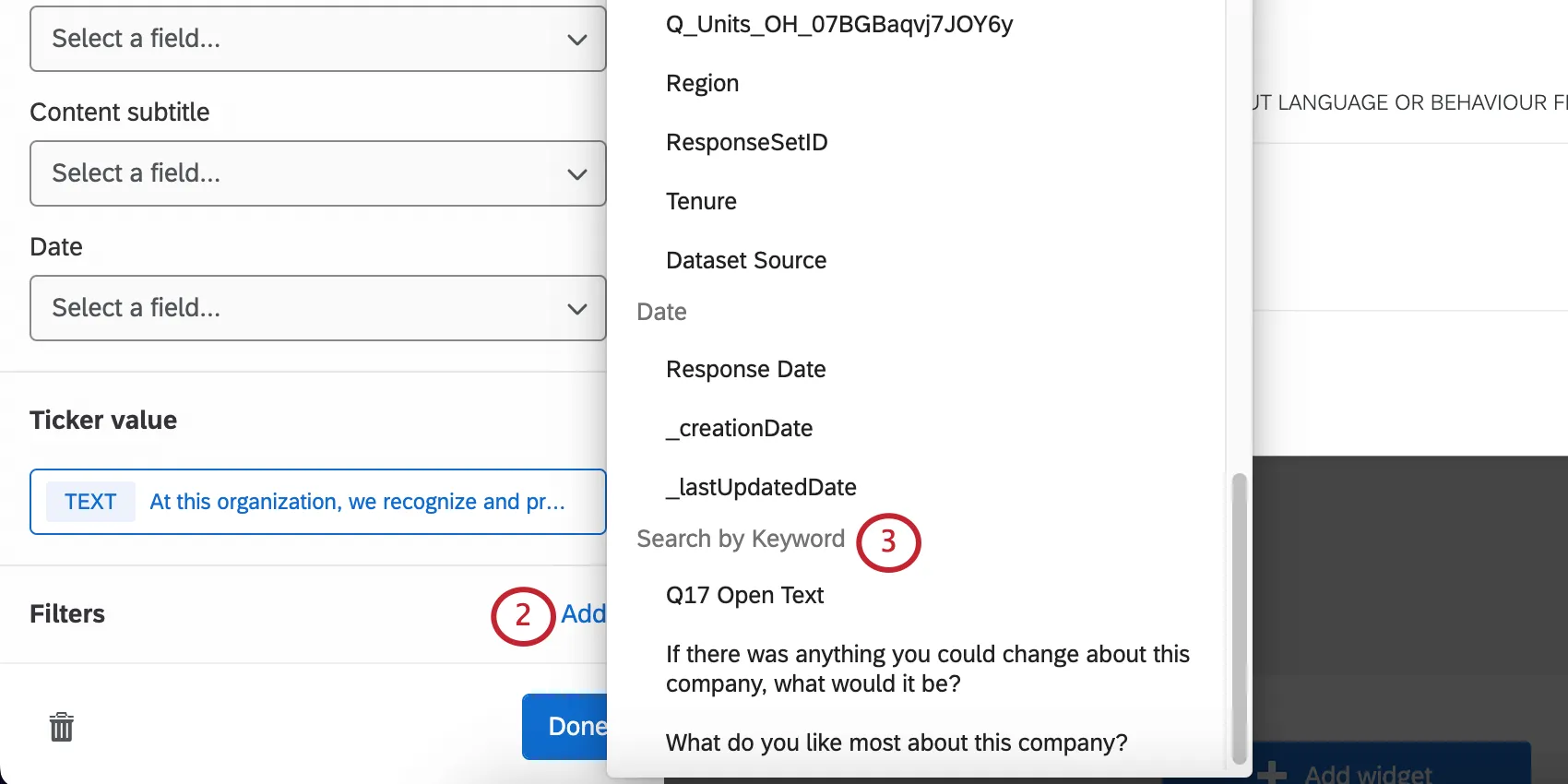 Response ticker being edited. Adding keyword search filters