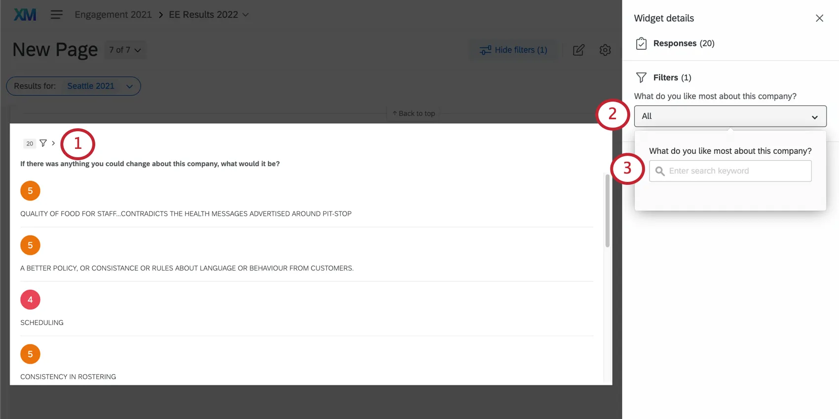 Clicking the filter icon opens a new menu where you can adjust keywords