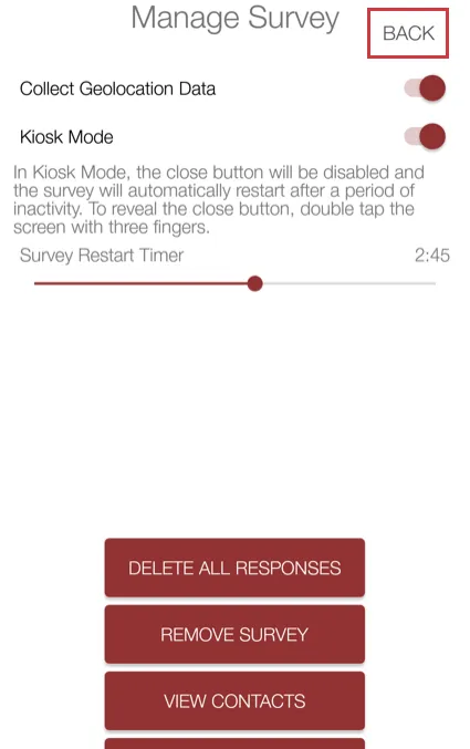 Back button in upper-right of screen
