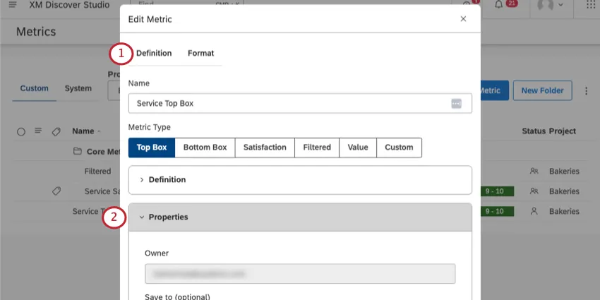 new window where you edit a metric