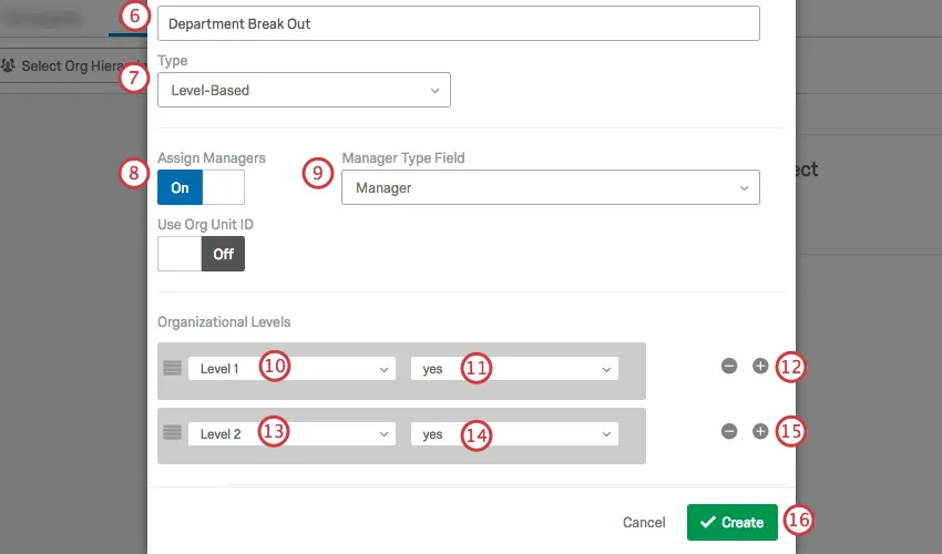 The Create New Hierarchy window with the fields described in the steps