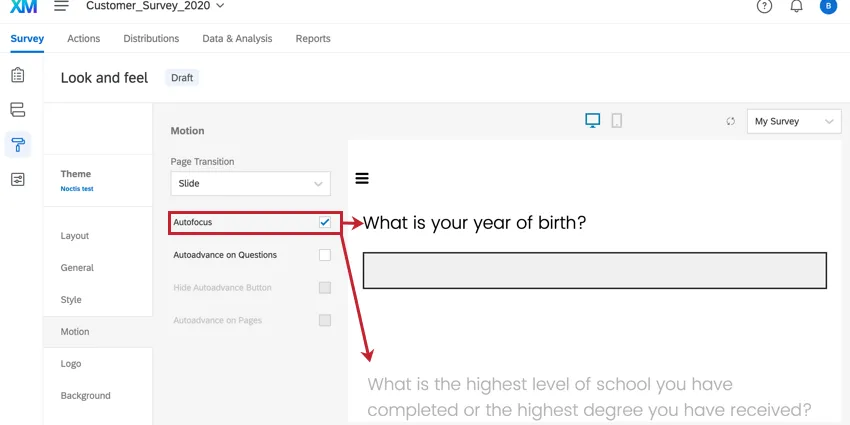 the autofocus option is enabled and the preview shows the autofocus functionality