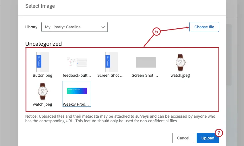 opções de upload imagem na biblioteca