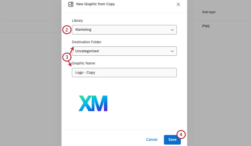 selecting a group and destination folder for your library content