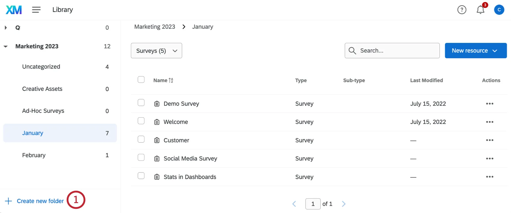 Bouton Créer un nouveau dossier dans le volet de gauche