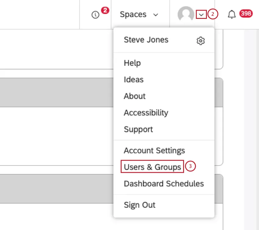 user profile menu opened
