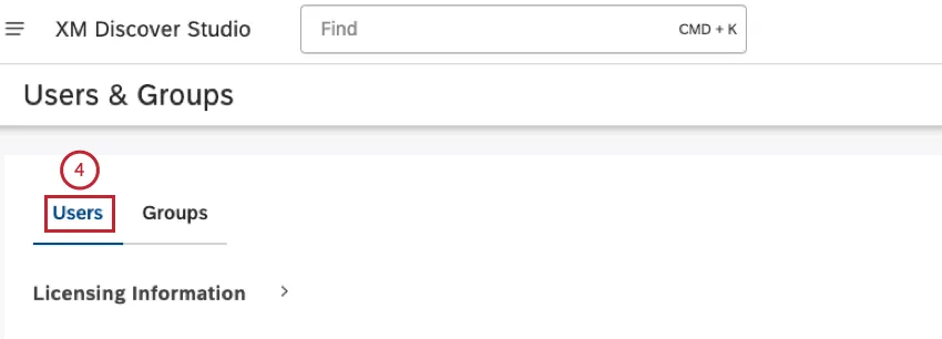 users tab of users and groups page