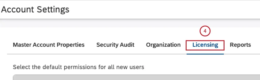 licensing tab of account settings page