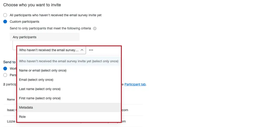 filtering recipient participants