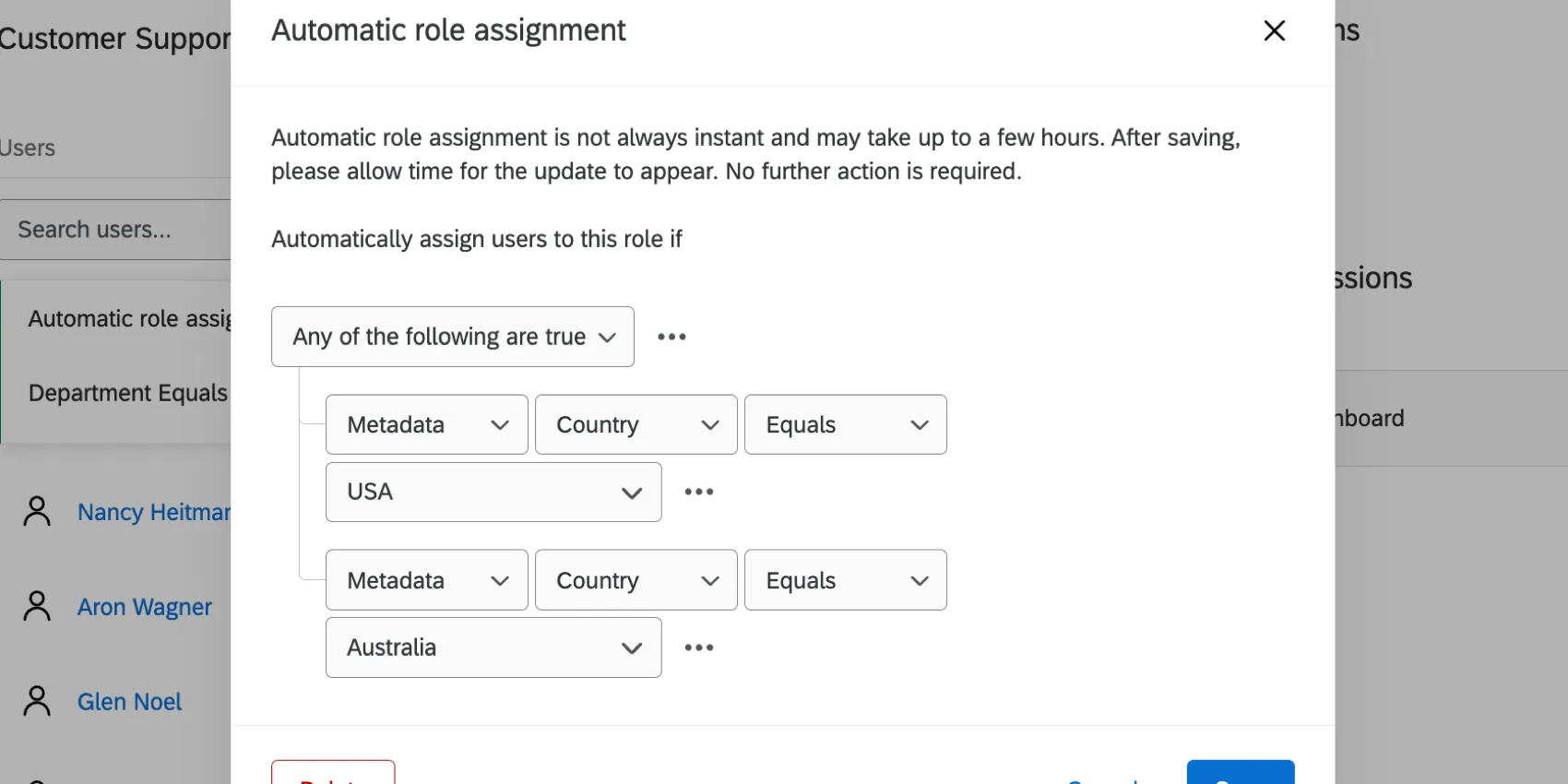 an example showing a role with multiple conditions