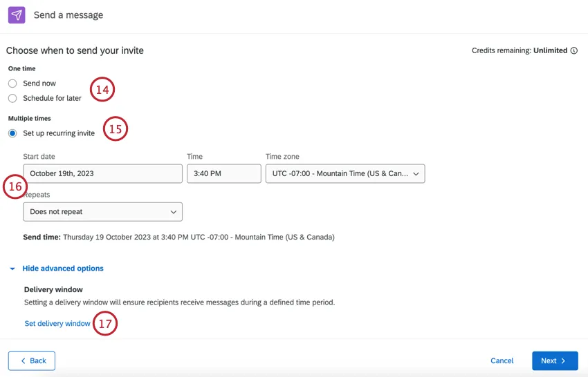 choosing when the message should send