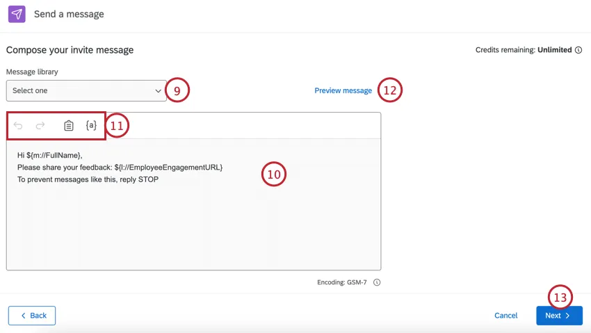 creating the sms message