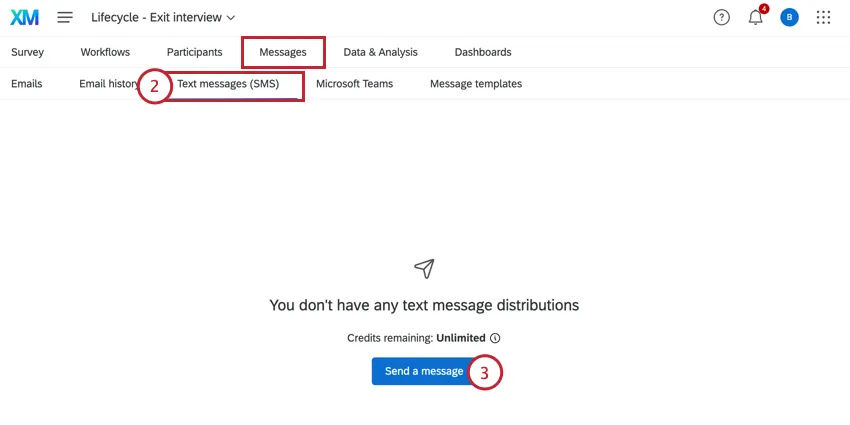 criação de uma distribuição de sms na guia mensagens