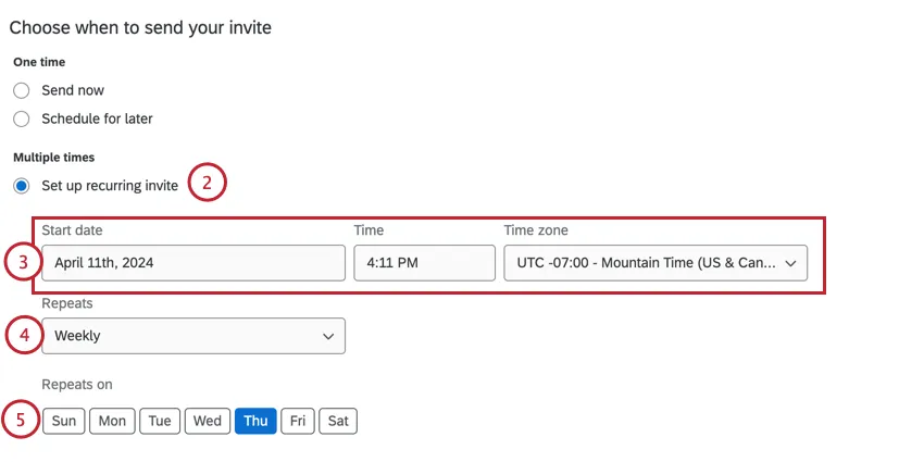 setting up the recurring invite schedule