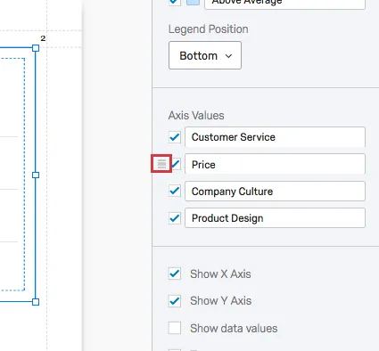 icon to left of axis value allows you to reorder it