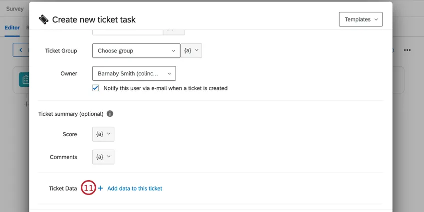 clicking add data to this ticket