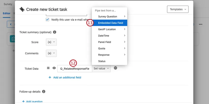 ajout de données de ticket