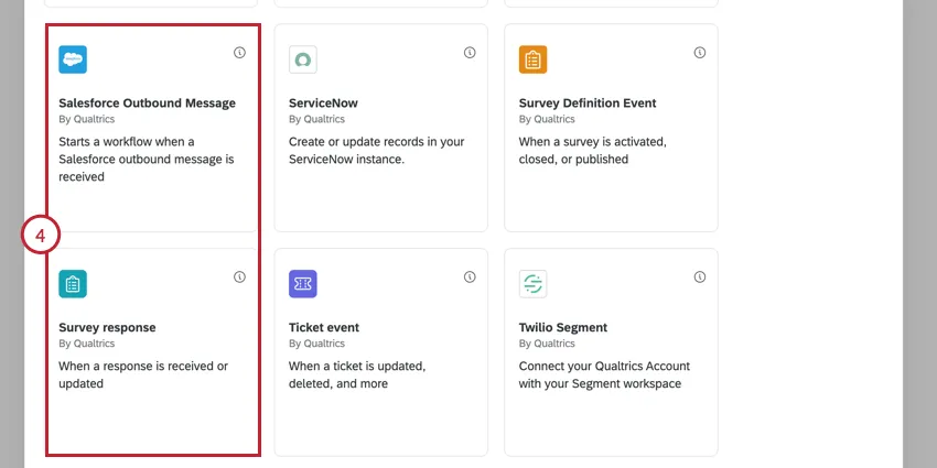Elegir el mensaje saliente o el evento de respuesta de la encuesta