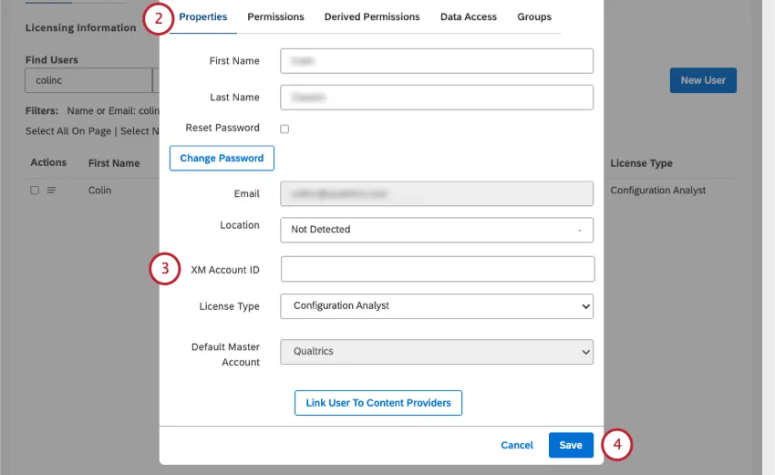 In the new window that opens, opening properties, then filling out the xm account ID field
