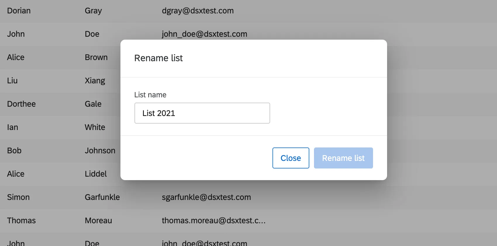 Cambiar el nombre de la lista