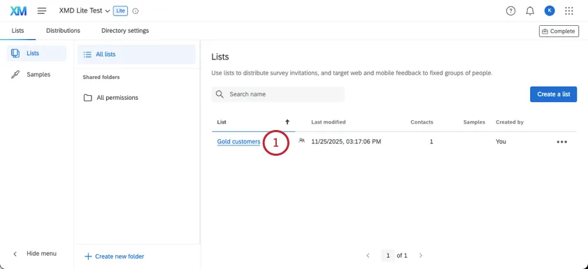 abrir uma lista lite