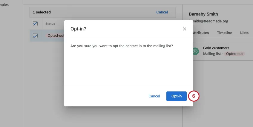new window where you confirm the selection