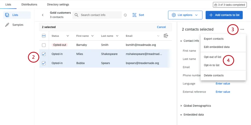 seleccionar varios contactos en la lista