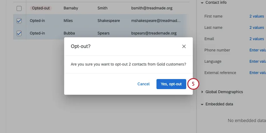 new window where you confirm selection