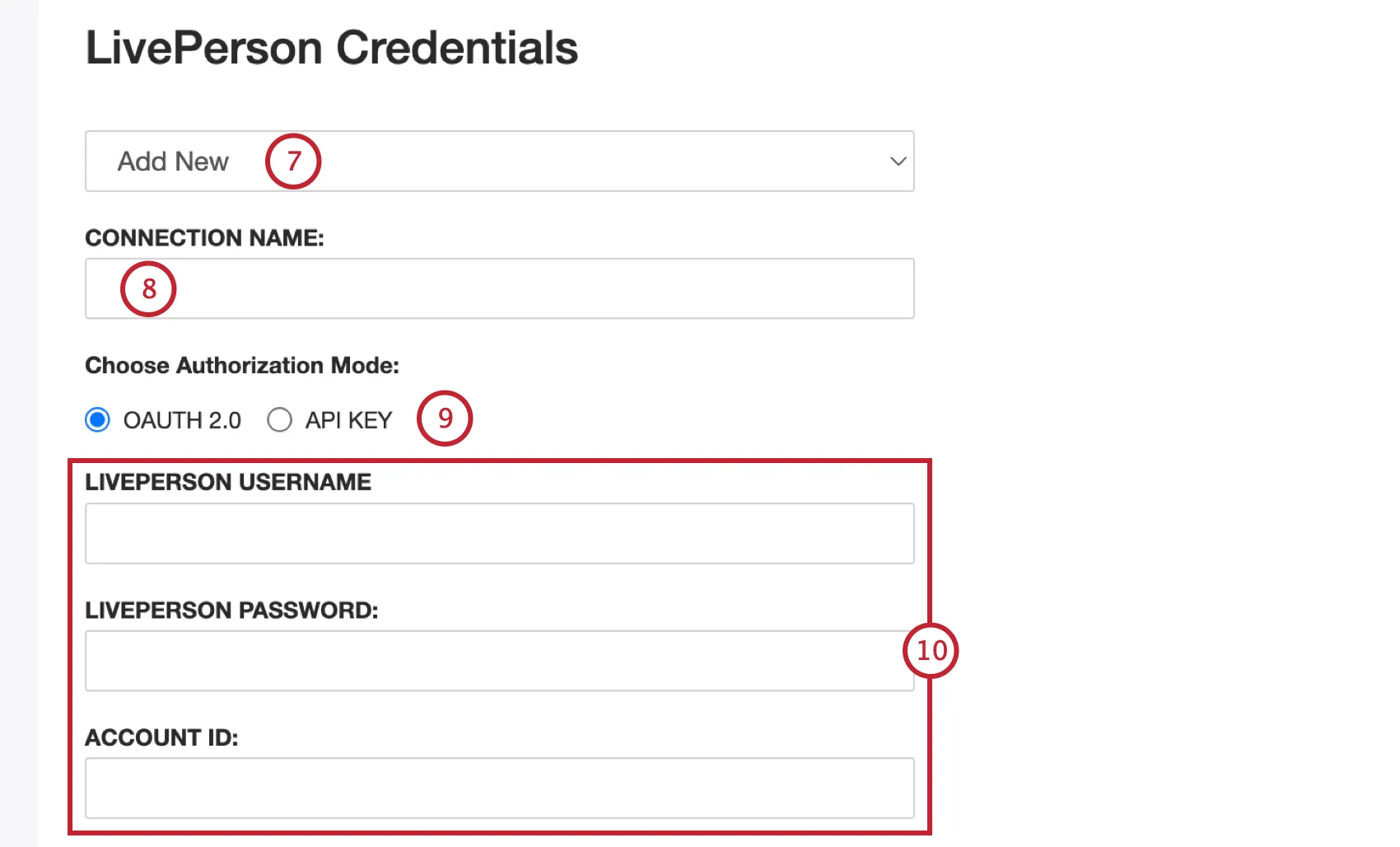 adding liveperson credentials