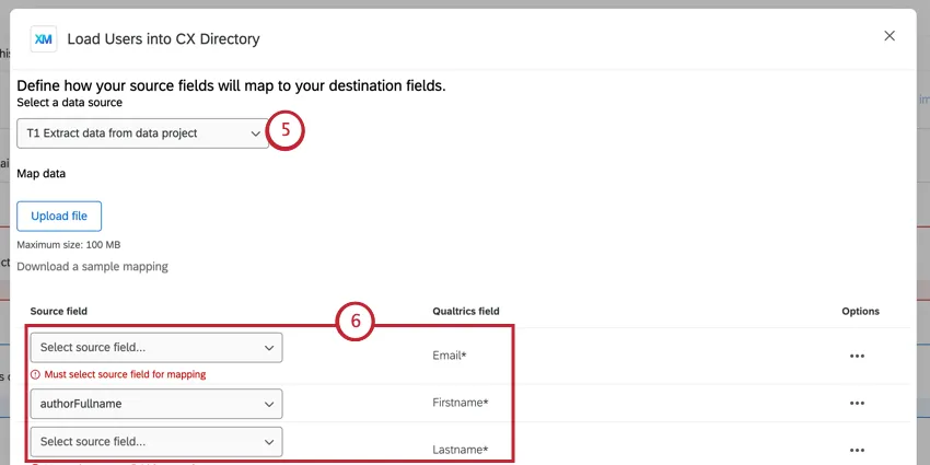 choosing the importing task and mapping fields