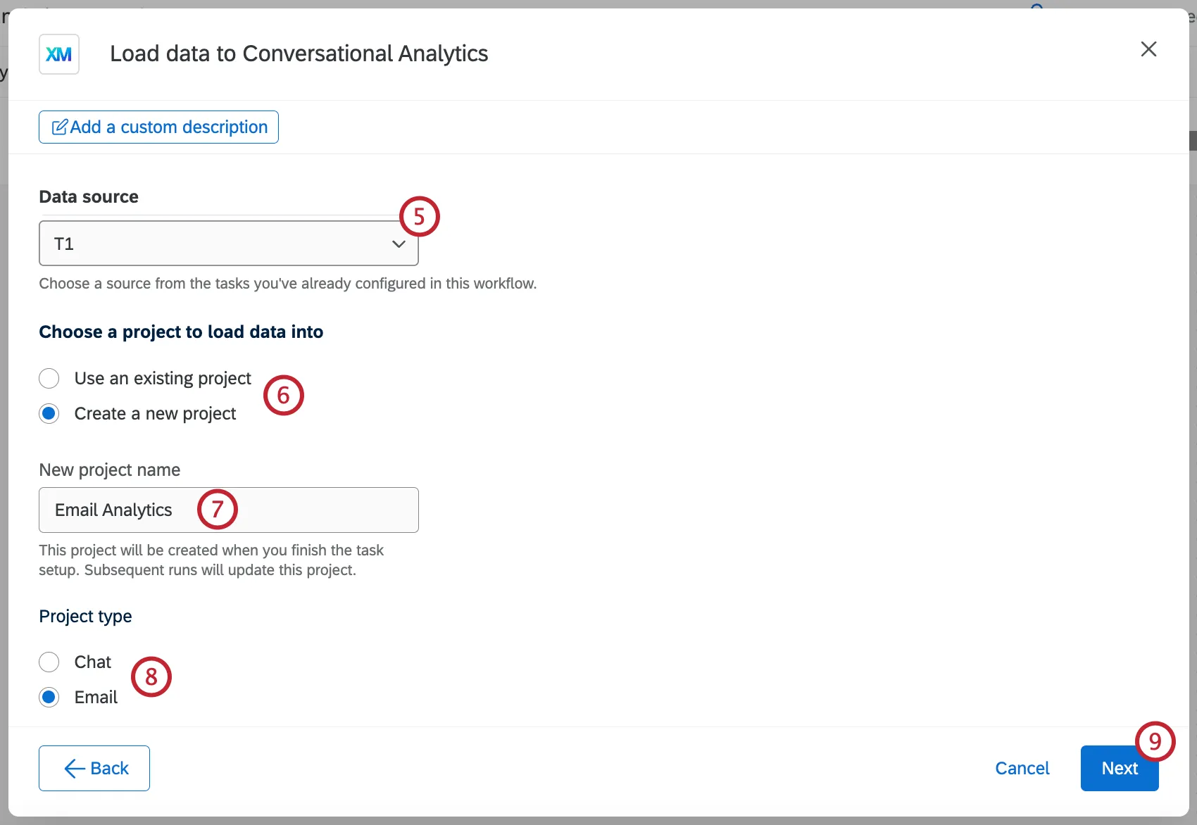 configuration options for the task