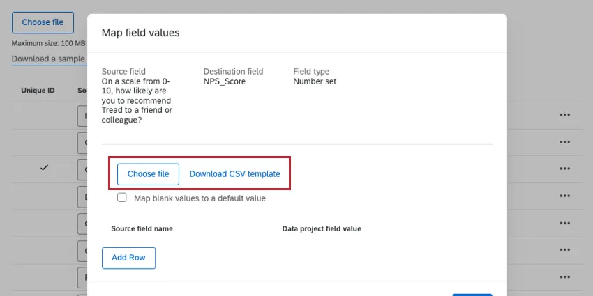 新しいウィンドウが開き、上部にある「ファイル」と「CSVテンプレートのダウンロード」ボタンを選択します。