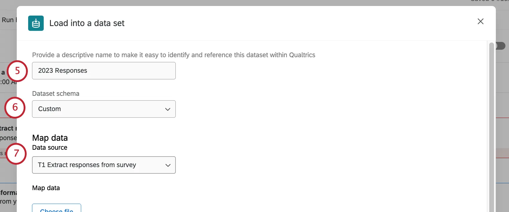 selecting dataset schema and a source for a new load into data set task