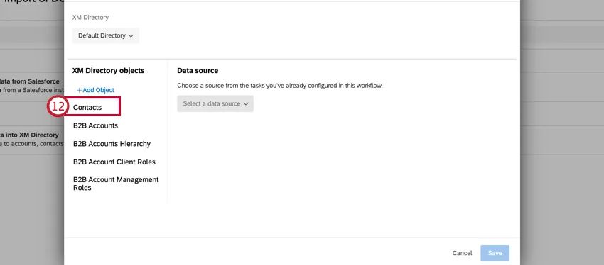 sélection de lobjet contacts