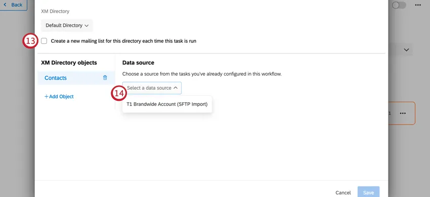 enabling the mailing list option, and selecting a data source