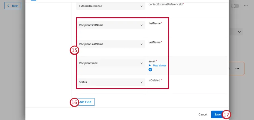 mapeamento de campos e salvamento
