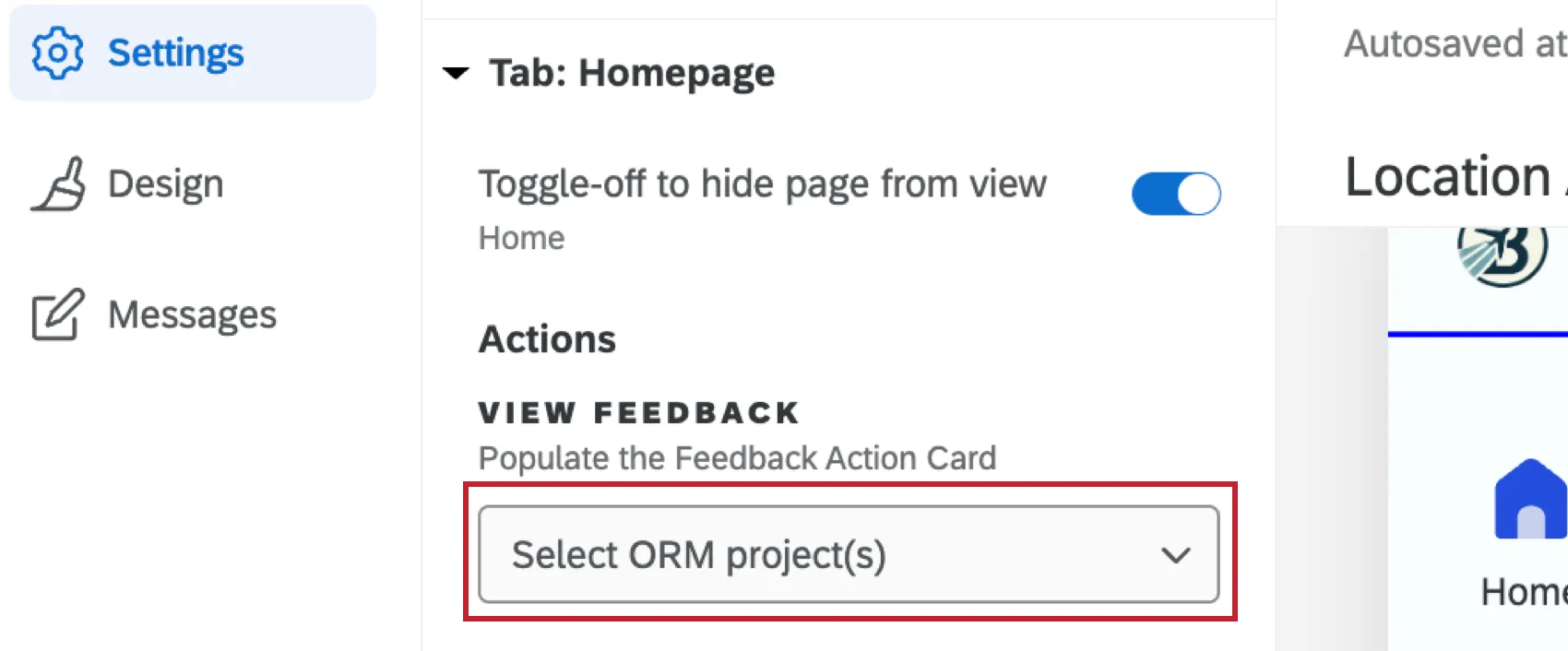 dropdown to select an ORM project