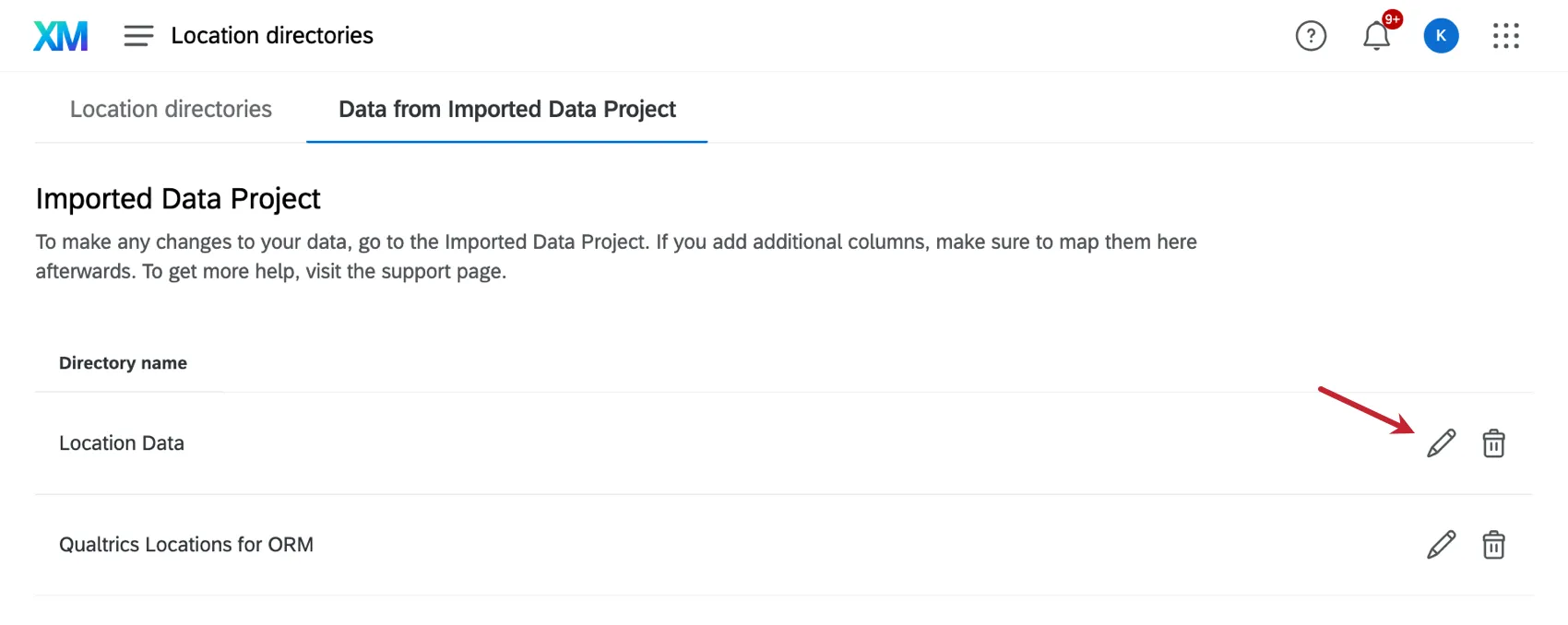 licona della matita accanto alla directory di un progetto da dati importati