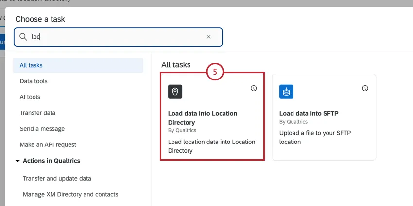 choosing the "load data into location directory" task